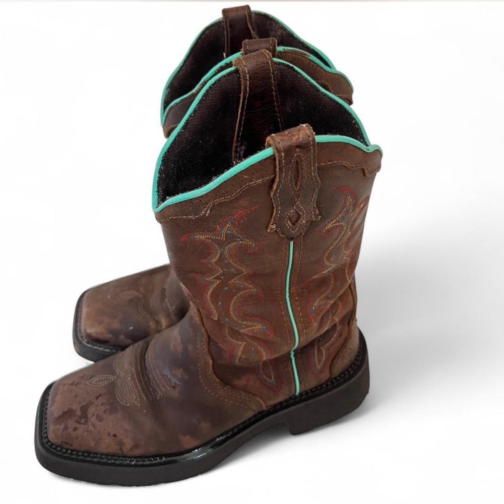 Justin Boots Brown and Teal Ankle Boots